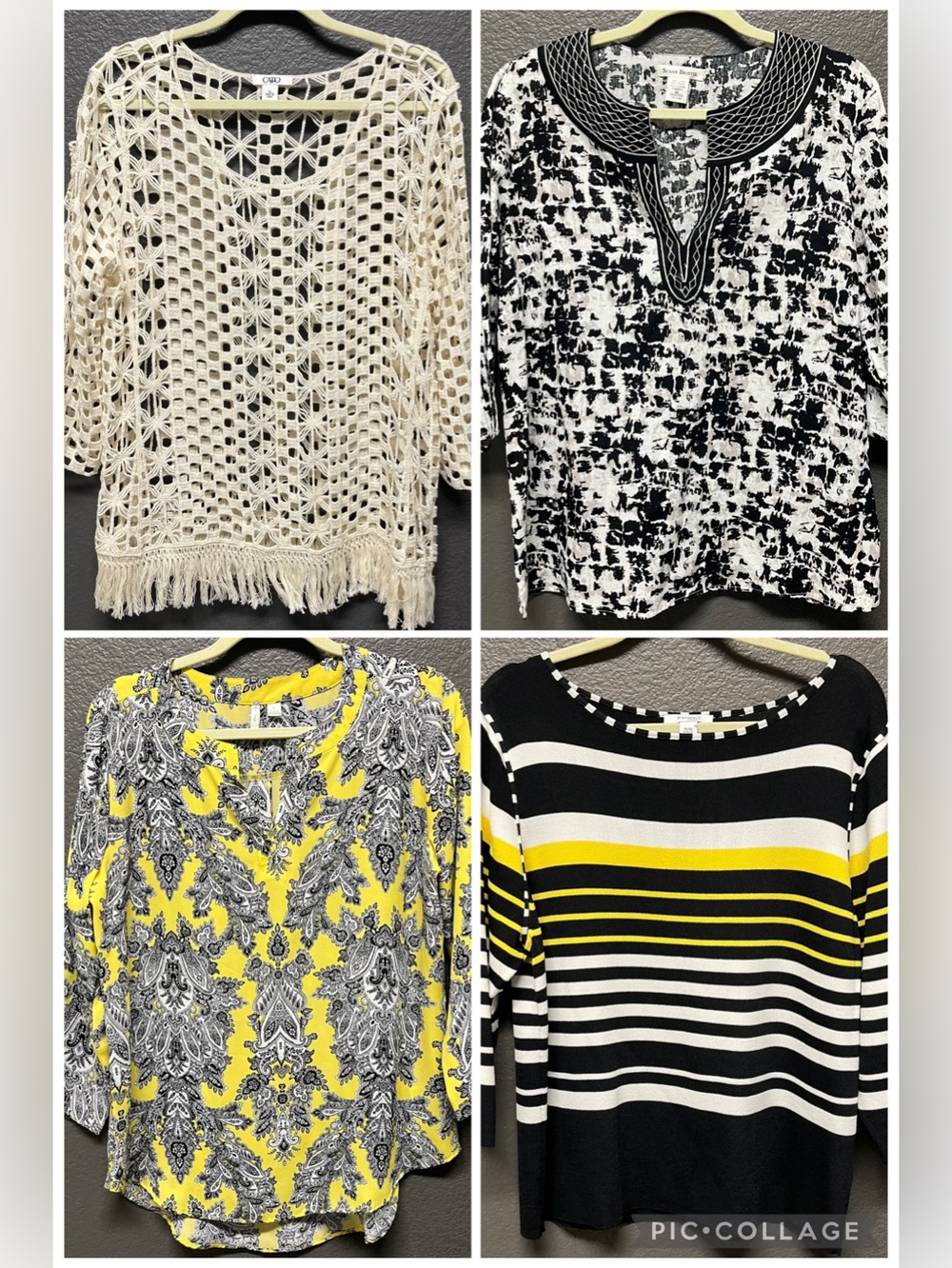 Bundle Lot of 4 Womens XL 3/4 Sleeve Blouses Tops Shirts EUC Black White Yellow